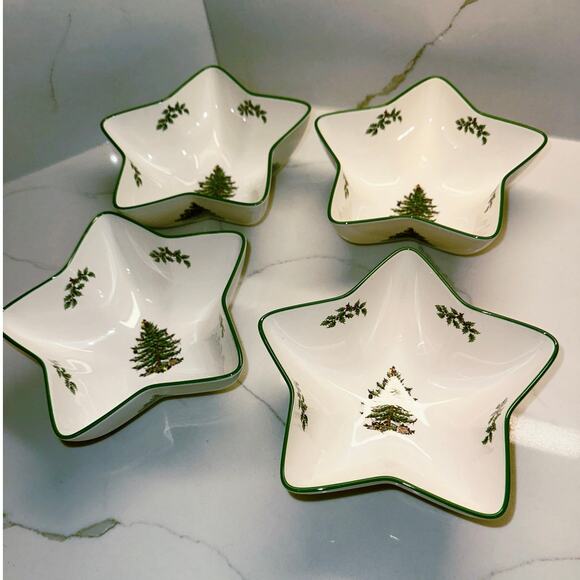 Set 4 Spode Christmas Tree Star Dip Bowl England VTG S3324-A4 2 - Picture 1 of 8